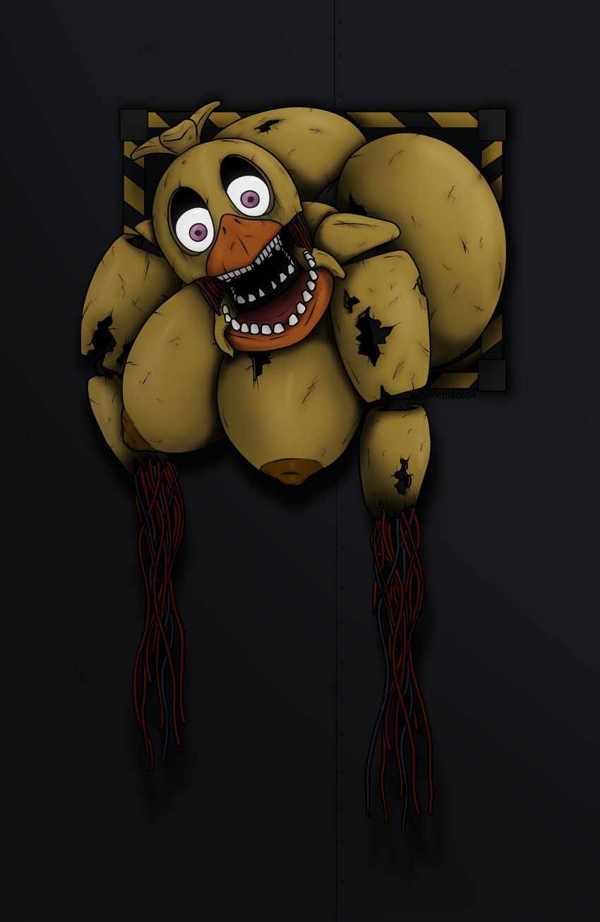 anthro areola ass_up beak big_breasts big_butt breasts butt damage female horror_(theme) looking_at_viewer machine missing_hand nipples open_beak open_mouth orange_beak solo teeth wide_hips wire yellow_body methados five_nights_at_freddy's five_nights_at_freddy's_2 scottgames withered_chica_(fnaf) animatronic avian bird chicken galliform gallus_(genus) phasianid robot 2023 absurd_res digital_media_(artwork) hi_res