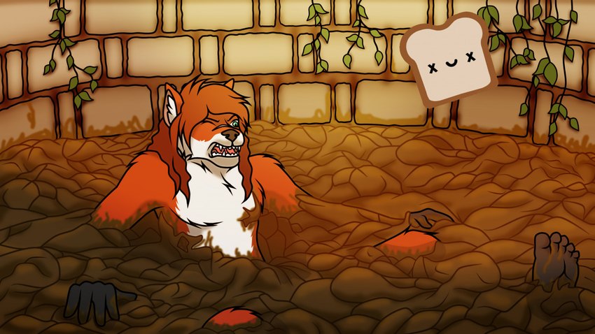 anthro bread detailed_background disgust feces feces_everywhere feces_on_body feces_on_feet feces_on_hand feces_on_leg feces_pool feet food fur hair inner_ear_fluff long_hair lying_in_feces male orange_body orange_fur plant scar scatplay solo stone_wall teeth tuft vines wall_(structure) white_body white_fur death-toaster d_kenmason canid canine fox mammal red_fox true_fox filth 16:9 widescreen