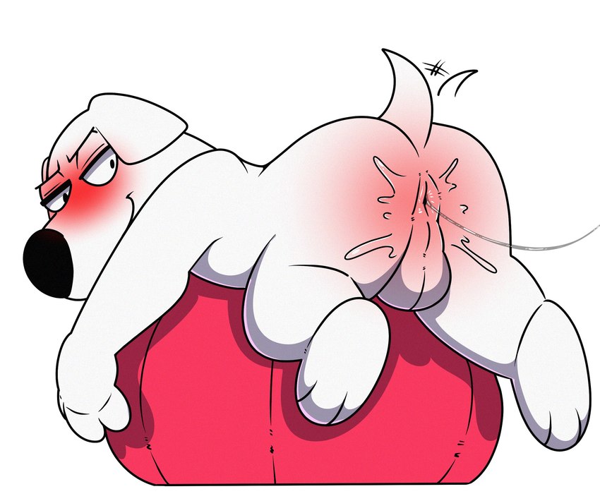 anthro anus balls bent_over blush butt genitals looking_back lubed_anus male offscreen_character smile solo tail tail_motion tailwag theinkrodent family_guy brian_griffin canid canine canis domestic_dog mammal hi_res