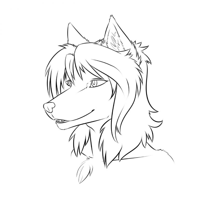 anthro chest_tuft fangs female fur grin hair nude open_mouth short_hair simple_background smile solo teeth tuft white_background raphial sierra_blakely canid canine canis mammal wolf 1:1 2013 bust_portrait digital_media_(artwork) hi_res line_art monochrome portrait