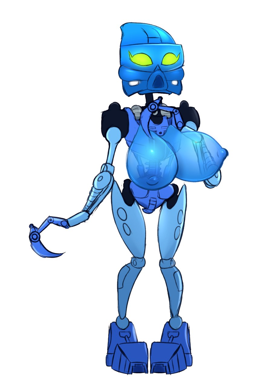 big_breasts blue_body breasts female green_eyes lego_brick machine mask nipples not_furry simple_background solo wearing_mask white_background elfdrago bionicle lego gali biomechanical humanoid robot robot_humanoid toa 2019 alternate_version_at_source digital_media_(artwork) hi_res