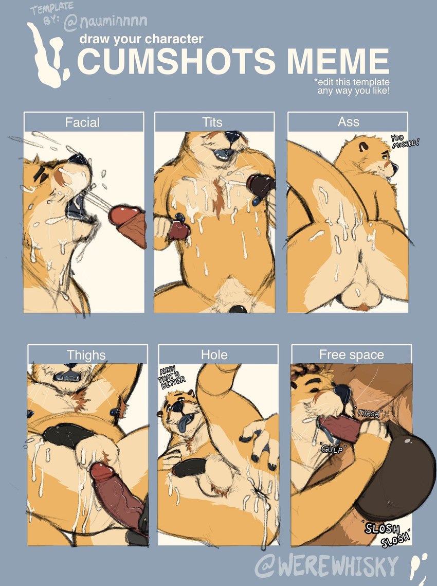 anthro anthro_on_anthro anthro_penetrated anthro_penetrating anthro_penetrating_anthro anus areola armpit_hair backsack balls barbell_piercing big_balls bodily_fluids body_hair brown_body brown_fur butt cum cum_in_ass cum_in_mouth cum_inside cum_on_butt cum_on_chest cum_on_face cum_on_leg duo erection eyebrows foreskin fur genital_fluids genitals glans group handjob huge_balls humanoid_genitalia humanoid_penis male male/male male_penetrated male_penetrating male_penetrating_male navel nipple_barbell nipple_piercing nipples nude onomatopoeia open_mouth open_smile partially_retracted_foreskin penetration penile penis piercing sex sloshing_balls smile sound_effects tail tan_body tan_fur teeth text tongue tongue_out trio vein veiny_penis whiskers yellow_body yellow_fur werewhisky crying_aya_asagiri cumshots_meme kaz_(werewhisky) canid canine mammal mustelid otter raccoon_dog tanuki 2023 digital_media_(artwork) english_text hi_res meme