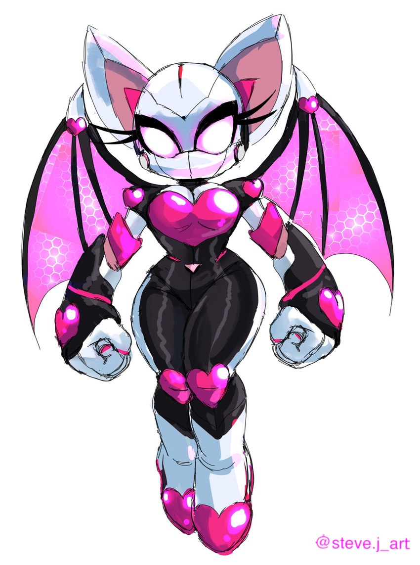 anthro armor breasts cleavage clothed clothing female footwear gloves handwear looking_at_viewer mask membrane_(anatomy) membranous_wings simple_background solo wings steve_jones sega sonic_the_hedgehog_(series) rouge_the_bat bat mammal hi_res signature sketch