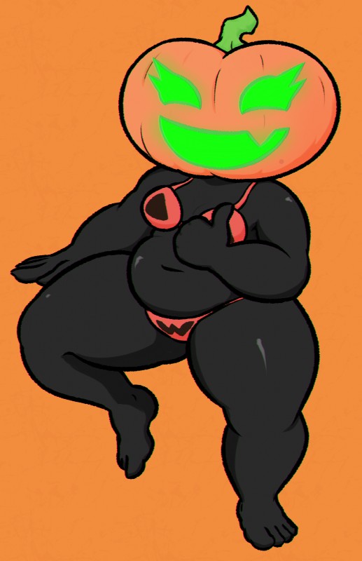 belly breasts clothed clothing deep_navel feet female food for_a_head fruit jack-o'-lantern navel not_furry open_mouth overweight overweight_female overweight_humanoid plant plantigrade pumpkin pumpkin_head simple_background smile solo thick_thighs underwear wizbooty elemental_creature flora_fauna food_creature humanoid living_fruit object_head 2017 hi_res