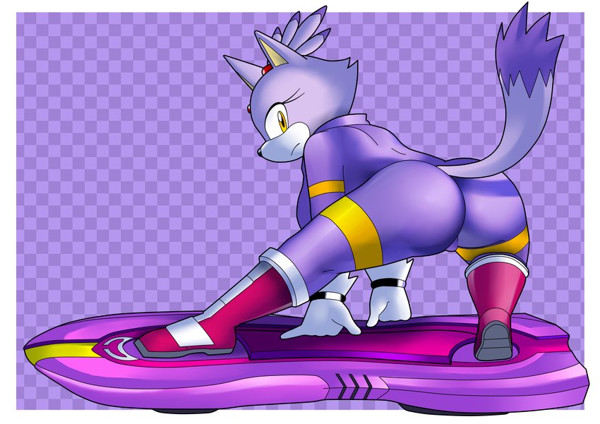 anthro big_butt breasts butt extreme_gear female forehead_gem gem solo yellow_eyes aerth sega sonic_the_hedgehog_(series) blaze_the_cat domestic_cat felid feline felis mammal absurd_res full-length_portrait hi_res portrait