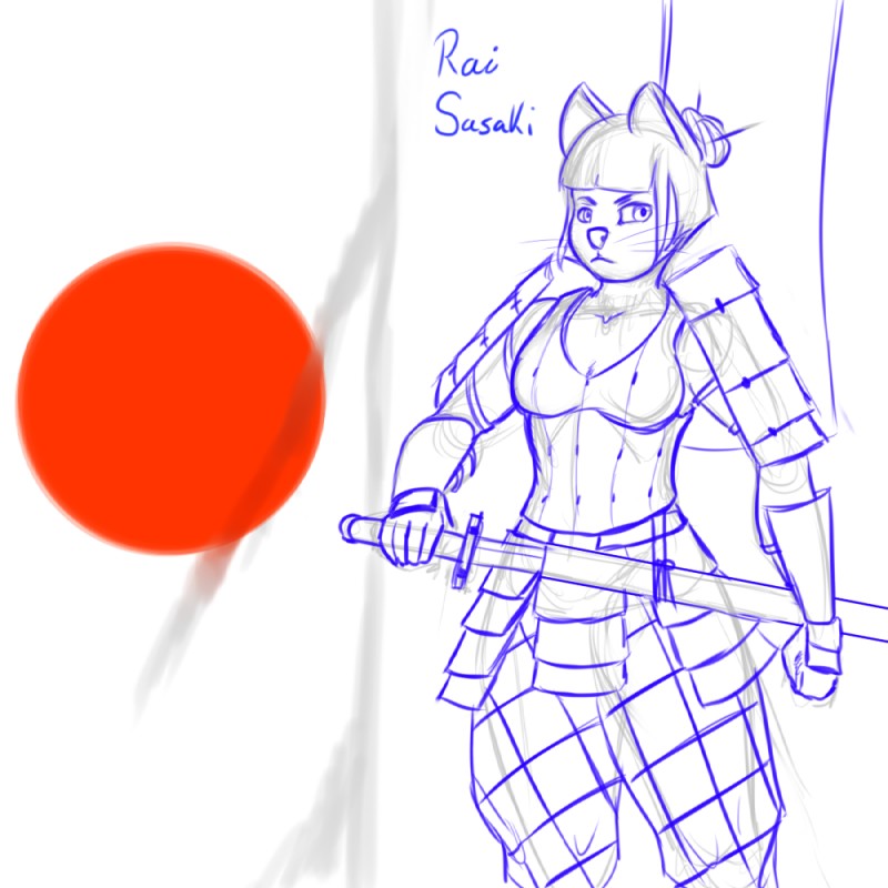 anthro armor asian_sword bracers clothing female gauntlets gloves hair hair_bun handwear japan laminar_armor medieval melee_weapon ninjato samurai solo sword warrior weapon blackbetty rai_sasaki domestic_cat felid feline felis mammal 1:1