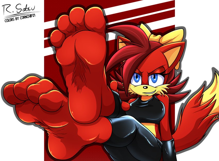 4_toes anthro breasts feet female female_anthro flaunting foot_fetish foot_focus soles solo toes wrinkled_feet wrinkles cornchip21 nitropunkarts archie_comics sega sonic_the_hedgehog_(archie) sonic_the_hedgehog_(comics) sonic_the_hedgehog_(series) fiona_fox canid canine fox mammal hi_res