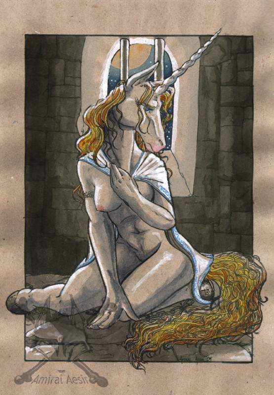 bars captured castle cloak clothing dejected female horn navel nipples nude prisoner solo tail amiral_aesir mythology karina_(amiral_aesir) equid equine mammal mythological_creature mythological_equine unicorn hi_res