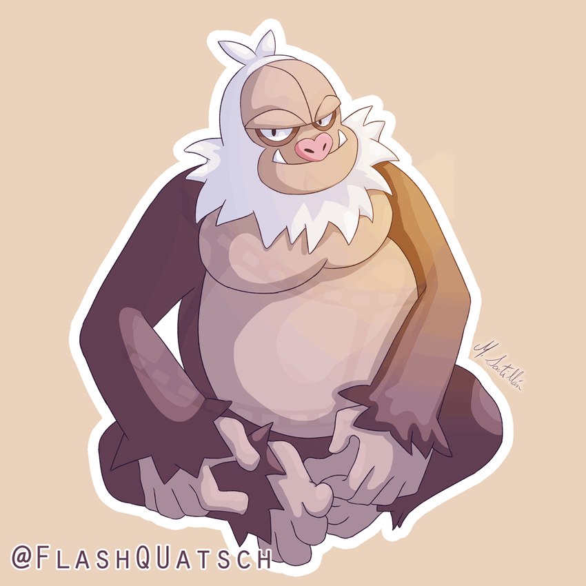 4_toes 5_fingers fangs feet fingers male overweight overweight_male simple_background sitting solo teeth toes flashquatsch nintendo pokemon generation_3_pokemon pokemon_(species) slaking 1:1 watermark