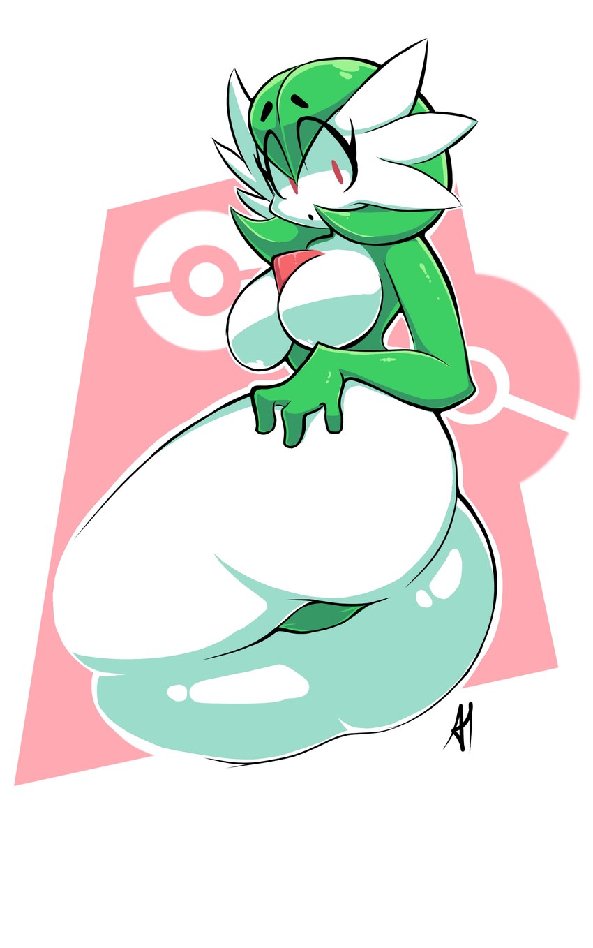 big_breasts big_butt breasts butt clothing female green_clothing green_hair green_panties green_underwear hair panties red_eyes solo underwear white_body wide_hips macarroni nintendo pokemon gardevoir generation_3_pokemon humanoid pokemon_(species) absurd_res hi_res