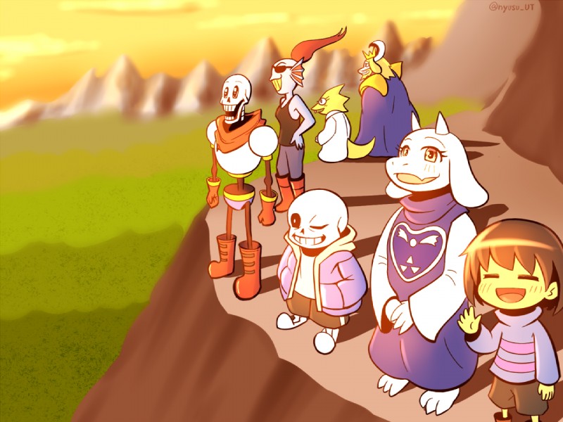 3_toes ambiguous_gender anthro barefoot beard blonde_hair bone clothing crown facial_hair feet female group hair headgear horn male mature_anthro mature_female mature_male skeleton smile toes nyusu_ut undertale undertale_(series) alphys asgore_dreemurr frisk_(undertale) papyrus_(undertale) sans_(undertale) toriel undyne animal_humanoid animated_skeleton boss_monster_(undertale) bovid caprine fish fish_humanoid human humanoid lizard mammal marine marine_humanoid reptile scalie undead 4:3