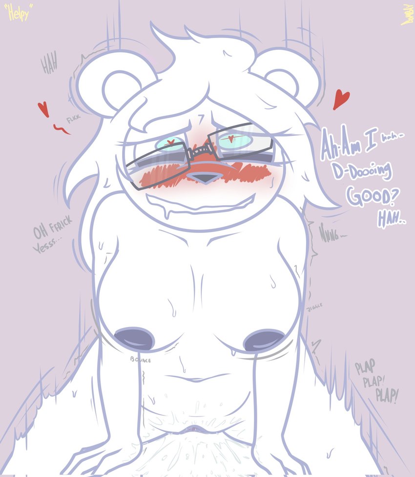 ahegao anthro bodily_fluids cowgirl_position crossgender dialogue duo eyewear female from_front_position genital_fluids glasses looking_pleasured male male/female mtf_crossgender on_bottom on_top penetration profanity sex text vaginal vaginal_fluids vaginal_penetration bombay_(artist) five_nights_at_freddy's freddy_fazbear's_pizzeria_simulator scottgames helpy_(fnaf) bear mammal 2023 digital_media_(artwork) english_text hi_res