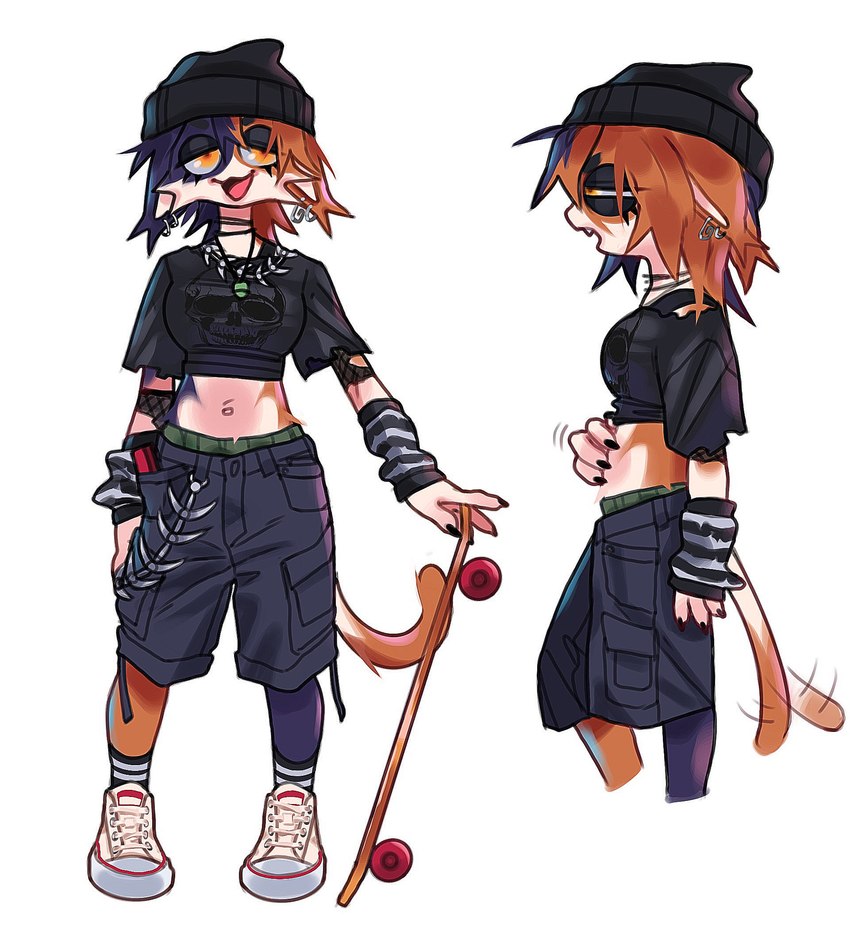 anthro beanie breasts clothed clothing female fingers fur hair hand_on_own_belly hat headgear headwear looking_at_viewer midriff open_mouth piercing redesign simple_background skater skater_girl solo tail thin_calves tongue topwear rottenrollz epic_games fortnite meow_skulls calico_cat domestic_cat felid feline felis mammal digital_drawing_(artwork) digital_media_(artwork) hi_res