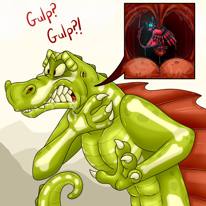 4_ears anthro asphyxiation bodily_fluids choking duo extreme_size_difference feathers fully_inside holding_uvula inside_mouth internal male male/male micro multi_ear nude oral_vore saliva saliva_on_tongue saliva_string simple_background size_difference teeth tongue uvula vore winged_arms wings ajfurryadoptables kaddy_(drachenfyr) razeth_(~razeth) avali avian dinosaur prehistoric_species reptile scalie spinosaurid spinosaurus theropod 1:1 absurd_res digital_media_(artwork) hi_res