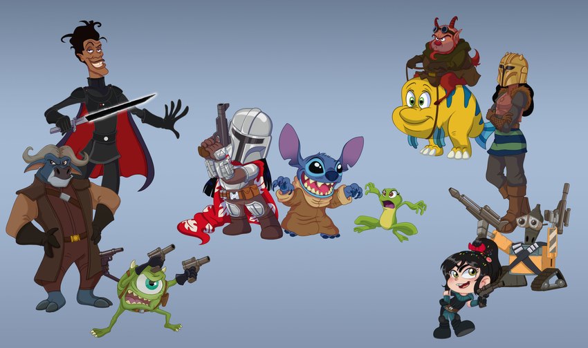 the armorer, stitch, vanellope von schweetz, wall-e, flounder, and etc (the little mermaid (1989) and etc) created by scottforester17