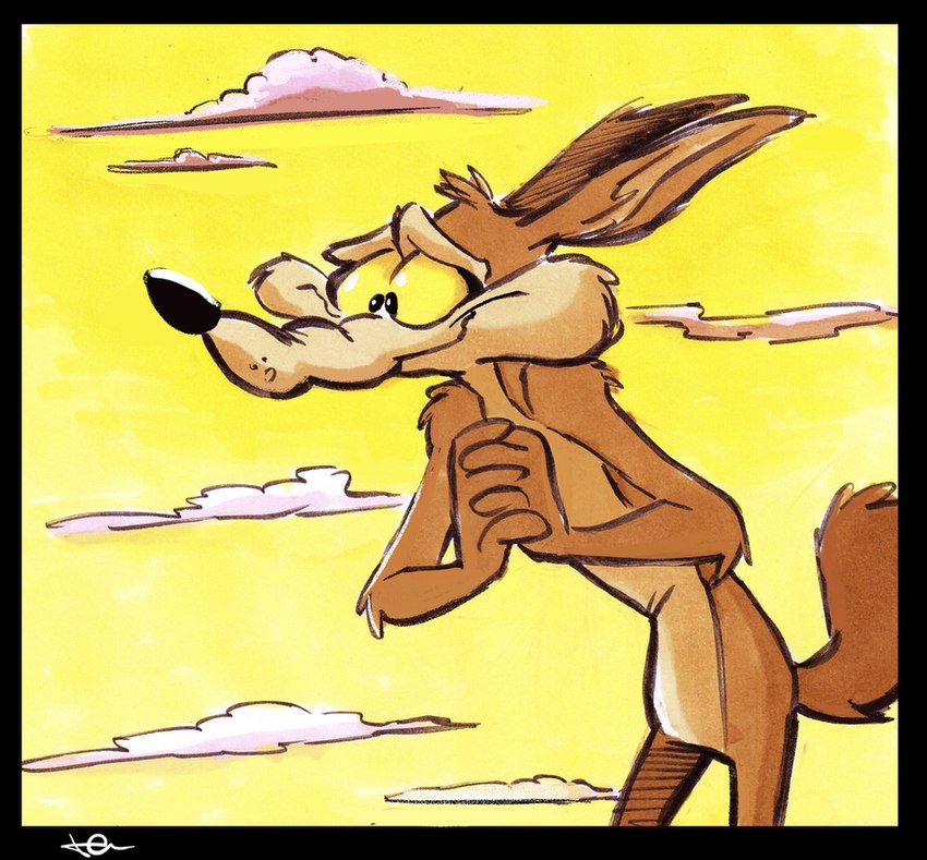 anthro brown_body brown_fur fur male multicolored_body multicolored_fur smile solo tail tan_body tan_fur two_tone_body two_tone_fur yellow_sclera juneduck21 looney_tunes warner_brothers wile_e._coyote canid canine canis coyote mammal