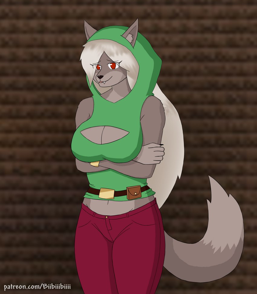 anthro belt big_breasts blep bottomwear breasts cleavage clothed clothing denim denim_bottomwear denim_clothing dipstick_tail eyelashes female fur grey_body grey_fur hair hood hoodie huge_breasts jeans jewelry long_hair looking_at_viewer markings nervous nervous_smile pants raised_tail red_eyes simple_background smile smiling_at_viewer solo standing tail tail_markings thick_thighs tongue tongue_out topwear white_hair wide_hips biibiiibiiii mythology terraria shimmered_zoologist_(terraria) zoologist_(terraria) canid canine canis mammal mythological_canine mythological_creature werecanid werecanine werecreature werewolf wolf absurd_res hi_res watermark