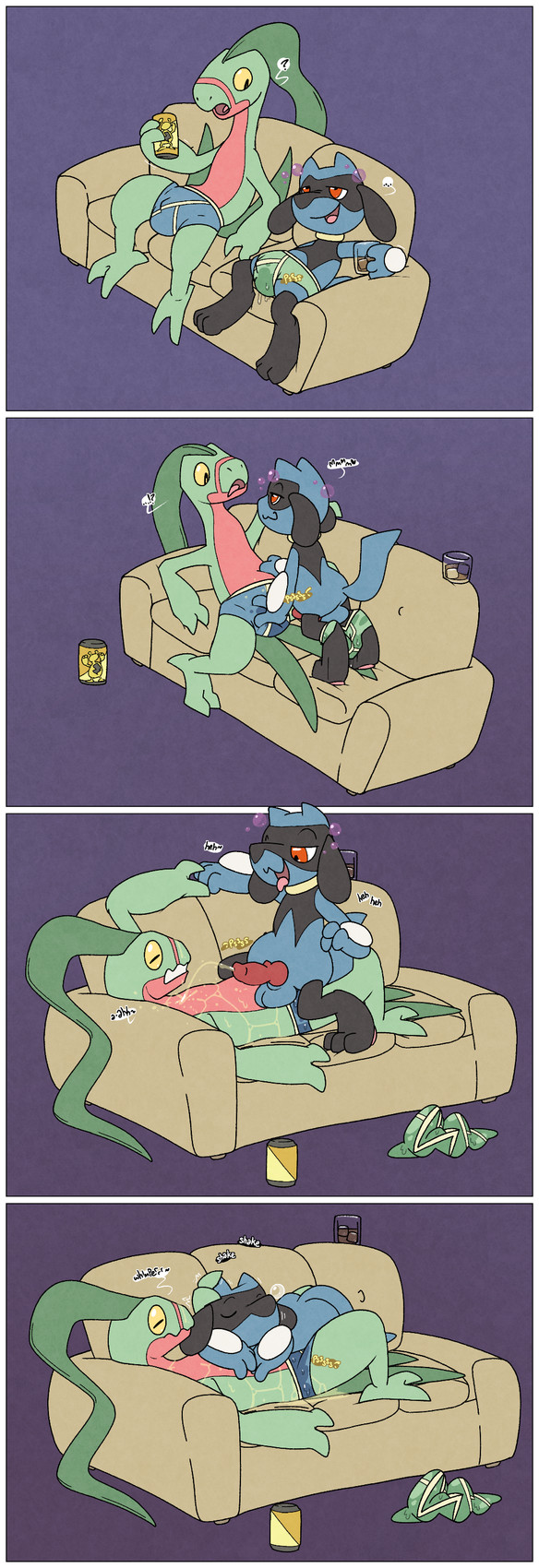 alcohol balls beverage beverage_can blue_briefs blue_clothing blue_underwear bodily_fluids border briefs briefs_only bubble clothed clothing drunk drunk_bubble duo erection furniture genital_fluids genitals green_briefs green_clothing green_underwear knot leaf leaf_tail male male/male on_sofa peeing peeing_on_partner penis sitting sleeping sleeping_on_another sleeping_on_partner smile snot snot_bubble sofa sound_effects straddling_lap substance_intoxication tail topless underwear underwear_only urine urine_on_belly urine_on_chest urine_on_face watersports wetting whimper white_border argon_vile nintendo pokemon nogard electabuzz generation_1_pokemon generation_3_pokemon generation_4_pokemon grovyle pokemon_(species) riolu absurd_res comic hi_res