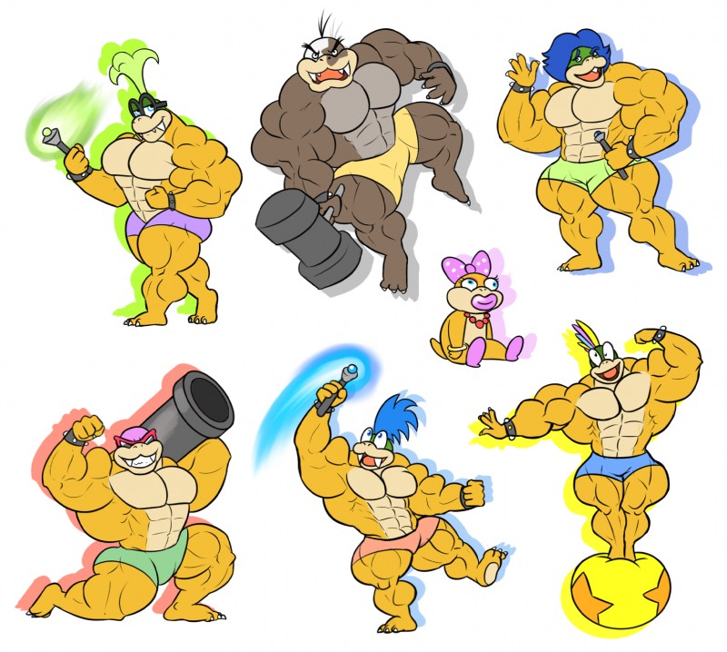 abs anthro biceps big_muscles clothed clothing eyewear female glasses male muscular pecs serratus simple_background topless underwear wand white_background guzreuef mario_bros nintendo iggy_koopa koopaling larry_koopa lemmy_koopa ludwig_von_koopa morton_koopa_jr. roy_koopa wendy_o._koopa koopa scalie hi_res brother_(lore) brother_and_sister_(lore) sibling_(lore) sister_(lore)