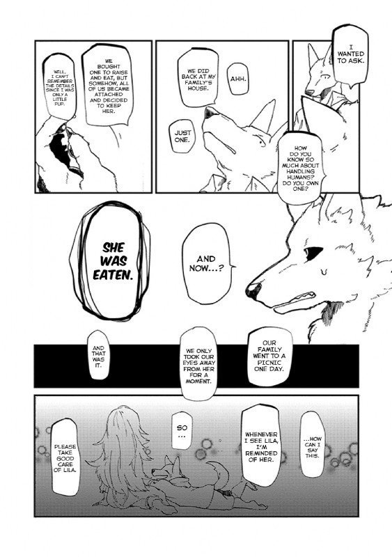 anthro dialogue duo fur kemono male text yakantuzura rolf zinovy canid canine canis mammal wolf comic english_text greyscale hi_res monochrome translated