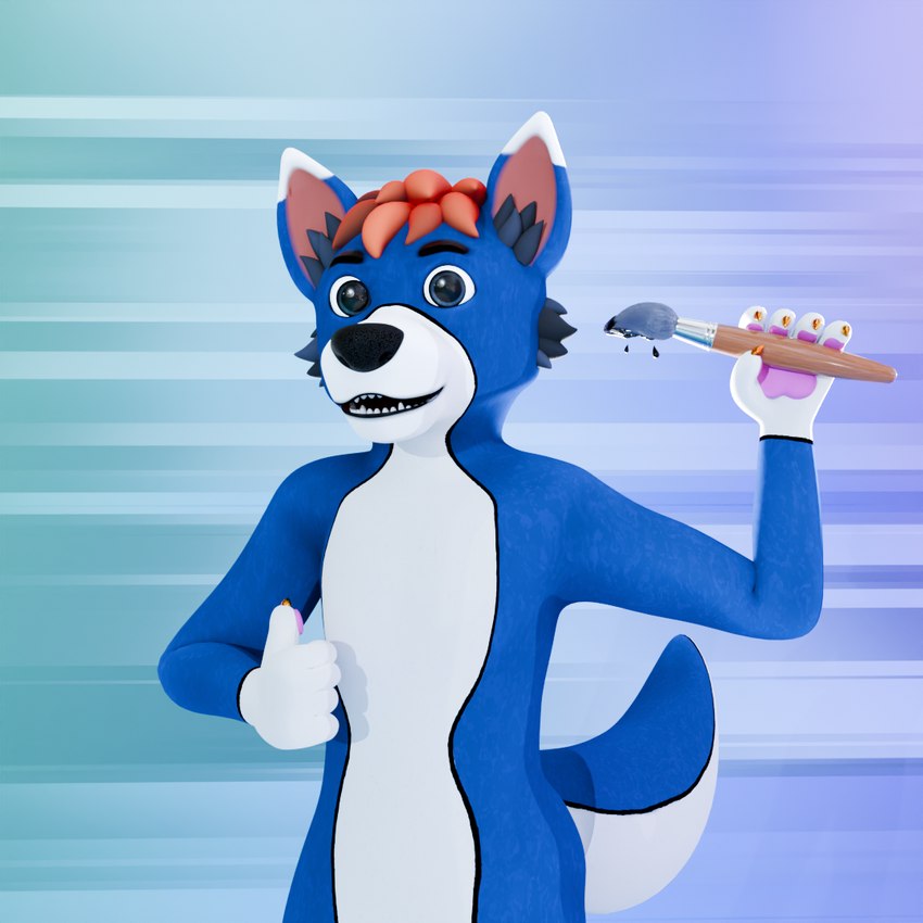 anthro blue_body blue_fur facial_tuft fur hair looking_at_viewer male multicolored_body smile solo standing tail tuft white_body tinytouch canid canine canis mammal wolf 1:1 3d_(artwork) digital_media_(artwork)