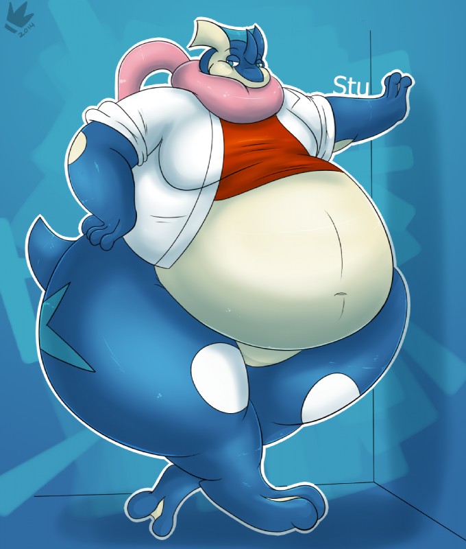 ambiguous_gender belly big_belly obese obese_ambiguous overweight overweight_ambiguous solo lunarlillium nintendo pokemon amphibian generation_6_pokemon greninja pokemon_(species) hi_res