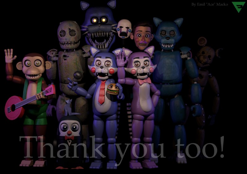 nightmare candy, old candy, chester, penguin, vinnie, and etc (five nights at candy's and etc) created by emil macko