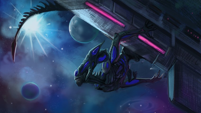 anthro male solo space spacecraft vehicle pinguinolog alien_(franchise) x3n alien xenomorph xenomorph_king 16:9 hi_res widescreen