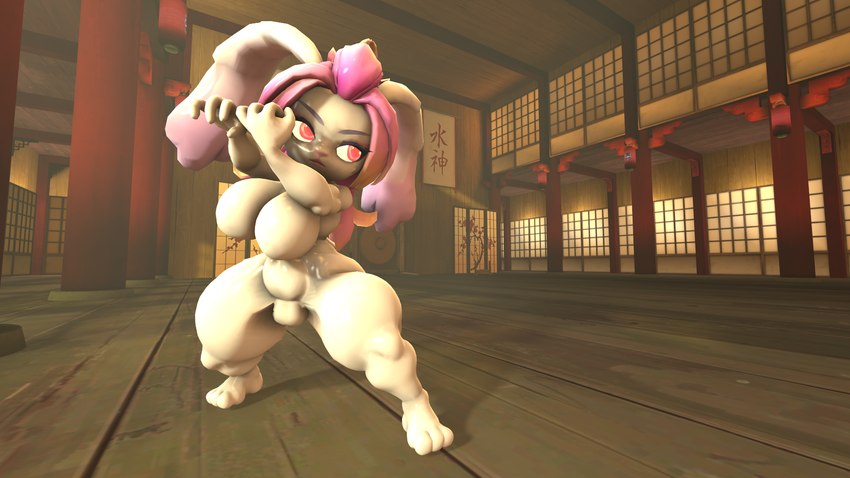 anthro breasts eyebrows eyeshadow female fur hair lipstick makeup pink_eyebrows pink_eyeshadow pink_hair pink_lipstick red_eyes slightly_chubby slightly_chubby_anthro slightly_chubby_female solo white_body white_fur mightyk gunfire_reborn tao_(gunfire_reborn) lagomorph leporid mammal rabbit 16:9 3d_(artwork) digital_media_(artwork) hi_res widescreen