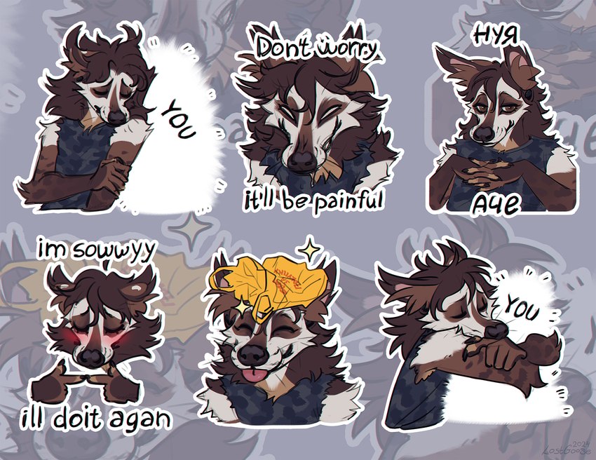 anthro blush male object_on_head sticker telegram_sticker text tongue tongue_out lostgoose lostgoose_(character) ych_(character) mammal viverrid english_text hi_res russian_text