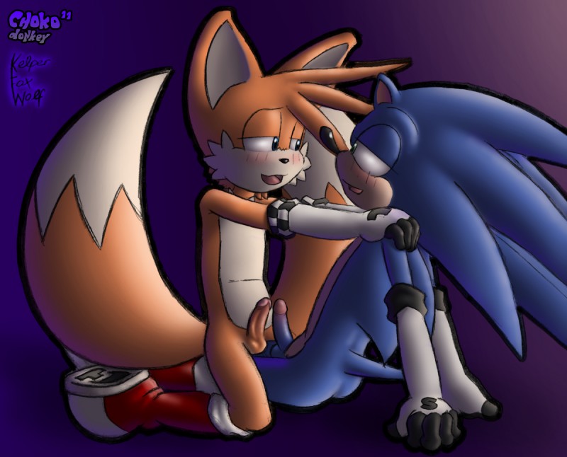 anthro balls blush butt clothing duo erection footwear french_artist genitals gloves handwear humanoid_genitalia humanoid_penis male male/male multi_tail penis reclining shoes simple_background tail chokodonkey conditional_dnp kelperfoxwolf sega sonic_the_hedgehog_(series) miles_prower sonic_the_hedgehog canid canine fox mammal hi_res