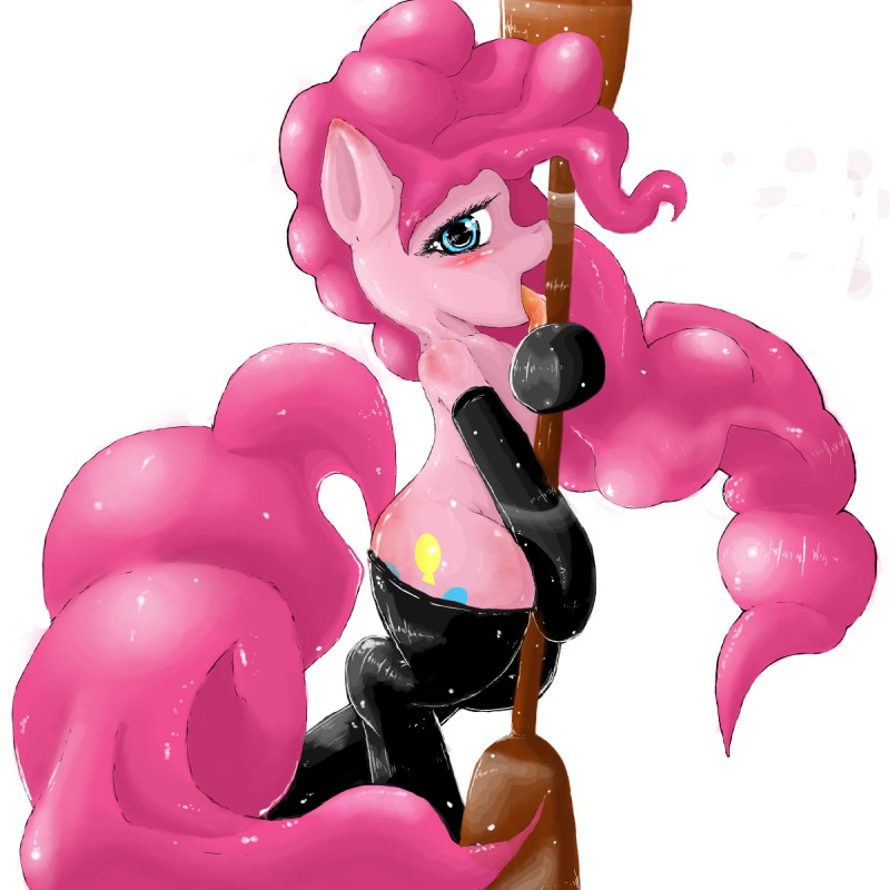 armwear clothing cutie_mark dancing elbow_gloves female feral gloves hair handwear latex legwear licking looking_at_viewer pink_hair pole pole_dancing simple_background solo stockings tail tongue tongue_out white_background laaseensld friendship_is_magic hasbro my_little_pony pinkie_pie_(mlp) earth_pony equid equine horse mammal pony 1:1 hi_res