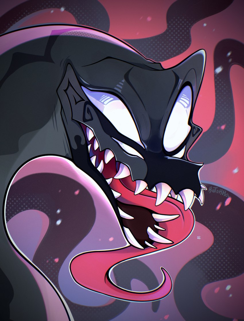 ambiguous_gender black_body empty_eyes feral long_tongue open_mouth sharp_teeth smile solo teeth tongue tongue_out kiitokko marvel mythology venom_(marvel) dragon mythological_creature mythological_scalie scalie hi_res