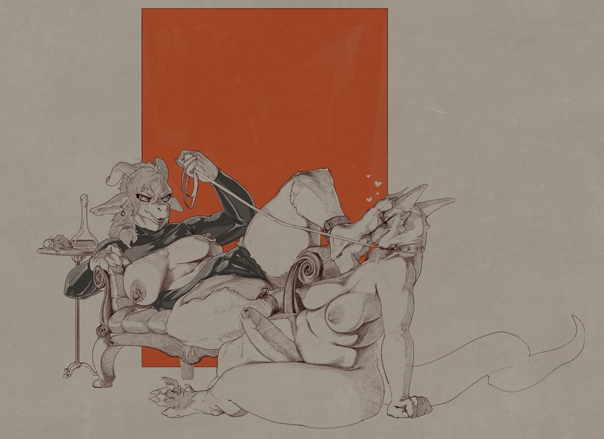 abstract_background alcohol areola beverage big_breasts big_penis bodily_fluids breasts claws clothed clothing collar dripping duo ear_piercing ear_ring erection eyes_closed feet female food foot_on_face foreskin fruit fur furniture genital_fluids genitals grape gynomorph hair heart_symbol holding_leash holding_object horn intersex leaking_precum leash lying navel nipple_piercing nipples nude on_side partially_clothed pawpads paws penis piercing plant precum precum_drip ring_piercing sitting slightly_chubby sofa tail wine flowerdino mythology dragon furred_dragon furred_scalie mythological_creature mythological_scalie scaled_dragon scalie 2025 cross-hatching digital_drawing_(artwork) digital_media_(artwork) hatching_(art) hi_res shaded