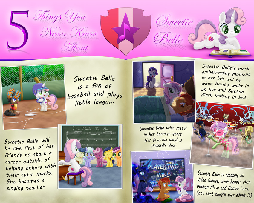 baseball_bat bat_(object) book caught_in_the_act chalkboard female feral horn information_board keyboard_instrument levitation magic male male/female musical_instrument piano reading text walk-in wings lifesharbinger friendship_is_magic hasbro my_little_pony mythology button_mash_(mlp) princess_luna_(mlp) rarity_(mlp) sweetie_belle_(mlp) equid equine mammal mythological_creature mythological_equine pegasus unicorn winged_unicorn 5:4 absurd_res comic english_text hi_res sibling_(lore) sister_(lore) sisters_(lore)