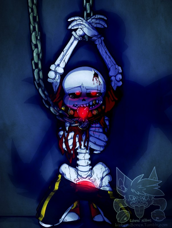 alternate_universe bdsm blood bodily_fluids bone male not_furry red_tongue skeleton solo tongue lizheru underfell undertale undertale_(series) sans_(underfell) sans_(undertale) animated_skeleton humanoid undead hi_res