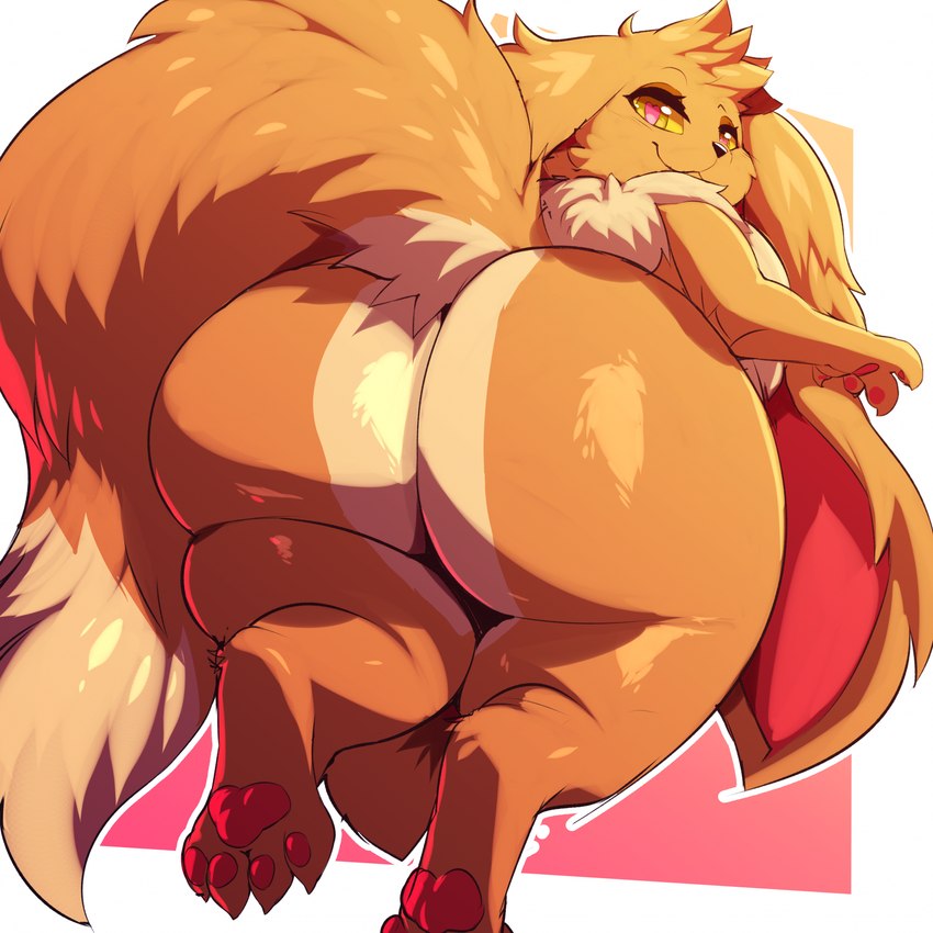 anthro big_butt black_nose butt female fluffy fluffy_tail fur heart_eyes heart_symbol huge_butt huge_ears looking_at_viewer looking_back neck_tuft orange_body orange_fur pawpads paws simple_background smile solo tail tuft white_body white_fur trinity-fate62 nintendo pokemon kazzypoof_(character) eevee generation_1_pokemon pokemon_(species) 1:1 hi_res