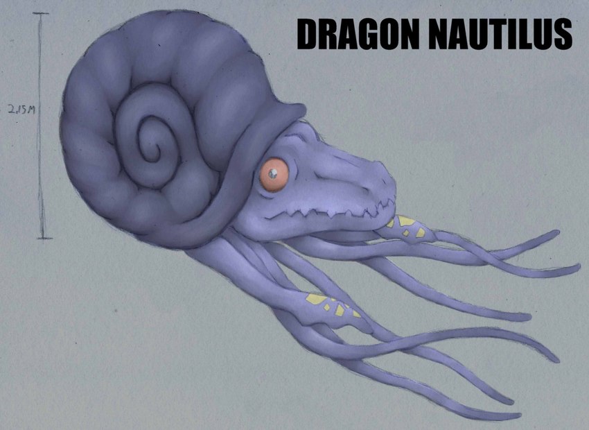 ambiguous_gender feral green_eyes grey_background grey_body looking_at_viewer markings mollusk_shell purple_body purple_tentacles shell side_view simple_background solo teeth tentacle_markings tentacles text yellow_markings animew dragon_ball dragon_ball_z cephalopod hybrid marine mollusk nautilus 2017 english_text hi_res