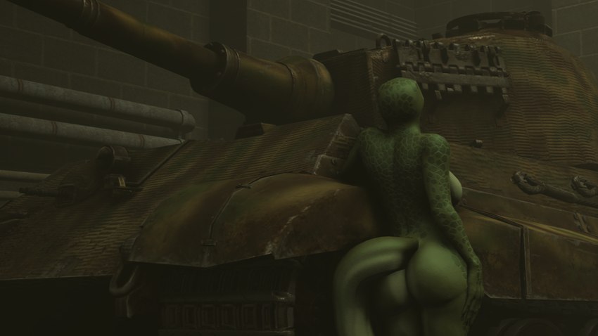 anthro back_boob big_breasts big_butt breasts butt female green_body green_scales hand_on_leg hand_on_thigh inside kingtiger_(tank) leaning_on_object military_vehicle nails non-mammal_breasts nude panzer panzerkampfwagen_(tank) panzerkampfwagen_vi_(tank) rear_view scales solo standing tail tail_aside tank vehicle scaleddelta petruz_(modeler) lizard_(petruz) lizard reptile scalie 16:9 2021 3d_(artwork) 4k absurd_res digital_media_(artwork) hi_res source_filmmaker_(artwork) widescreen