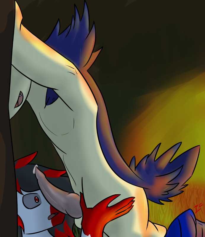 anthro duo erection feral genitals interspecies male male/male nude penis pokephilia semi-anthro neo_goldwing_(artist) nintendo pokemon iridium_gloom generation_2_pokemon pokemon_(species) typhlosion hi_res