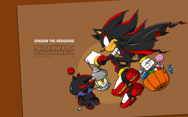 anthro black_body black_fur black_hair candy cape clothing costume dessert duo food fur gloves hair handwear holidays lamp male red_eyes text yuji_uekawa halloween sega sonic_channel sonic_the_hedgehog_(series) shadow_chao shadow_the_hedgehog chao_(sonic) character_chao dark_chao eulipotyphlan hedgehog mammal 16:10 2014 english_text hi_res official_art wallpaper widescreen