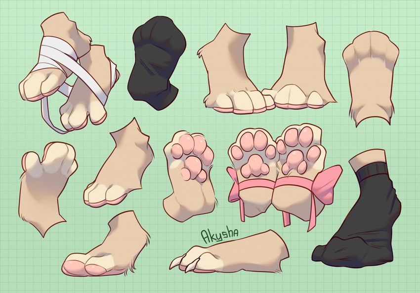 4_toes ambiguous_gender anthro black_clothing black_footwear black_socks bow_(ribbon) bow_ribbon claws clothing feet foot_fetish foot_focus foot_play foot_shot footwear fur nails paw_shot pawpads paws paws_in_socks pink_bow pink_pawpads pink_ribbon ribbons simple_background socks solo tan_body tan_fur toes wraps akysha felid feline mammal hi_res