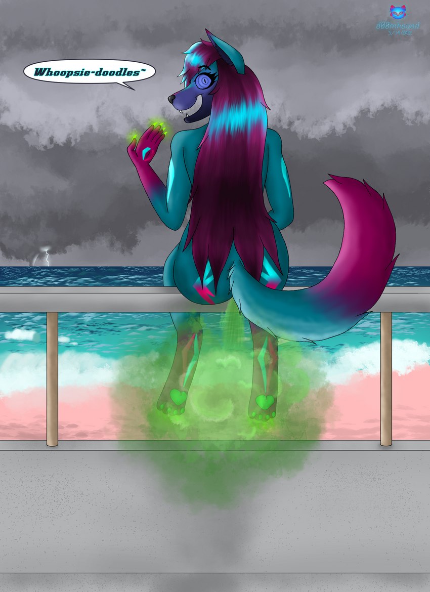 anthro beach butt dialogue fart fart_cloud fart_fetish female nude sea seaside thunderstorm tornado water waterspout d00mhound mythology canid canid_demon canine demon hellhound mammal mythological_canine mythological_creature unknown_(disambiguation) hi_res