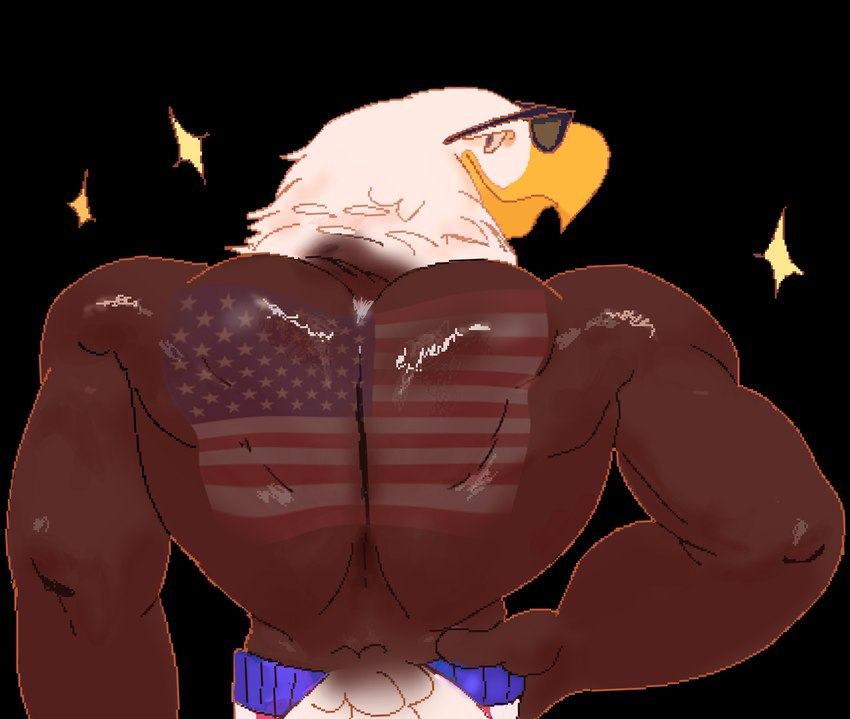 american_flag anthro glistening glistening_body male muscular pose pump smile solo united_states_of_america jurassicstuffin' accipitrid accipitriform avian bald_eagle bird eagle sea_eagle