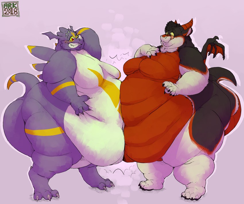 :q anthro back_spikes belly belly_grab belly_overhang belly_rolls belly_to_belly big_belly big_butt big_moobs black_body black_fur black_hair blush butt chubby_cheeks claws clenched_teeth deep_navel digitigrade double_chin duo eye_contact eyebrows fat_rolls flustered fur hair hand_behind_head hand_on_belly head_wings horn huge_butt huge_thighs licking licking_lips licking_own_lips looking_at_another love_handles male male/male membrane_(anatomy) membranous_wings moobs morbidly_obese morbidly_obese_anthro morbidly_obese_male multicolored_body navel nude obese obese_anthro obese_male open_mouth orange_eyes overweight overweight_anthro overweight_male plantigrade purple_body raised_eyebrows red_body red_eyes red_fur red_scales rubbing scales self_lick short_hair simple_background spikes spikes_(anatomy) standing tail teeth thick_arms thick_tail thick_thighs tongue tongue_out unusual_wing_placement white_body white_fur wings yellow_body yellow_sclera arkveveen_(artist) mythology arthro dragoneer_(character) dragon furred_dragon furred_scalie murasadramon mythological_creature mythological_scalie scalie 2018 digital_media_(artwork) hi_res shaded