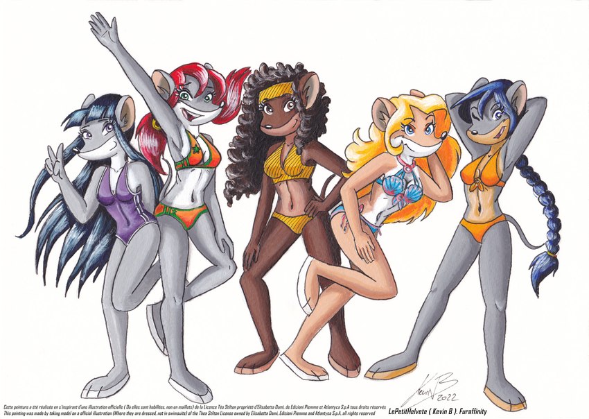 3_toes anthro barefoot bikini bikini_bottom bikini_top blonde_hair blue_bikini blue_clothing blue_eyes blue_hair blue_swimwear braided_hair brown_body brown_fur clothing colored_edge_bikini feet female fur green_eyes grey_body grey_fur group hair long_hair mouse_tail one-piece_swimsuit orange_bikini orange_clothing orange_swimwear pigtails purple_bikini purple_clothing purple_eyes purple_swimwear red_hair seashell_bikini simple_background star_bikini swimwear tan_body tan_fur toes two-piece_swimsuit white_background white_body white_fur yellow_bikini yellow_clothing yellow_swimwear leptitsuisse1912_(lepetithelvete) geronimo_stilton_(series) thea_sisters thea_stilton_(series) colette_(thea_sisters) nicky_(thea_sisters) pamela_(thea_sisters) paulina_(thea_sisters) violet_(thea_sisters) mammal mouse murid murine rat rodent acrylic_painting_(artwork) hi_res painting_(artwork) traditional_media_(artwork)