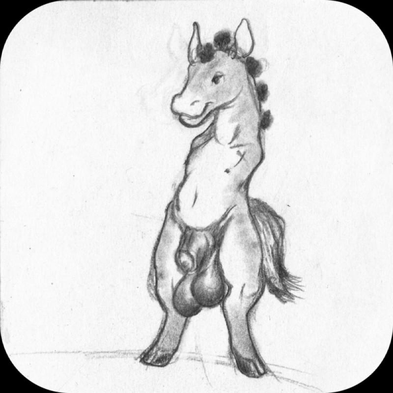 2_missing_limbs amputee anthro balls big_balls disability double_amputee genitals male missing_all_arms missing_arm penis saggy_balls solo azumaril equid equine horse mammal 1:1 monochrome traditional_media_(artwork)