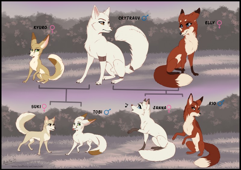 animal_genitalia balls family family_tree female feral fully_sheathed genitals group half-brother_and_sister half-brothers half-sisters male sheath rukifox crytrauv elly kyuro canid canine fennec_fox fox mammal true_fox hi_res