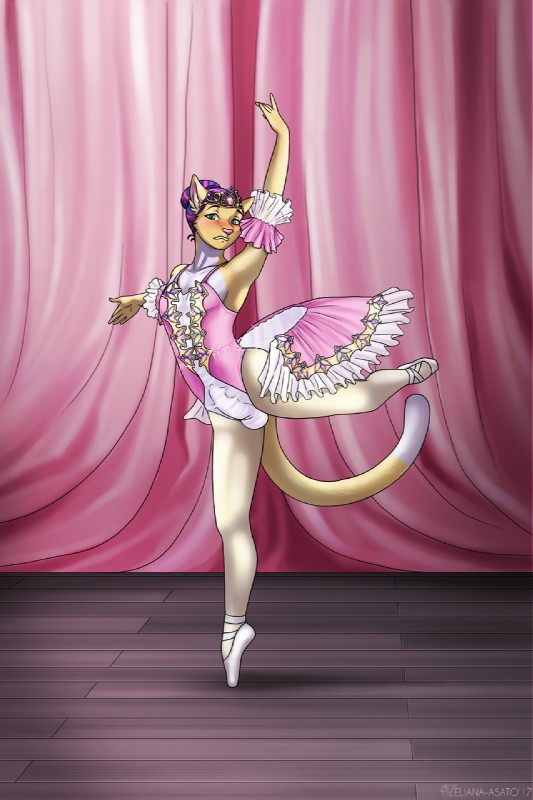 anthro attitude_(ballet) attitude_derriere_(ballet) ballet bell_tutu bottomwear bulge clothed clothing crossdressing crown dance_shoes dancewear dancing detailed_bulge dress en_pointe erection erection_under_clothing femboy footwear fourth_position_arms_(ballet) genital_outline genitals headgear legwear male penis penis_outline pointe_shoes shoes shy skirt solo tiara tutu unwanted_erection eliana-asato felid mammal 2017 hi_res