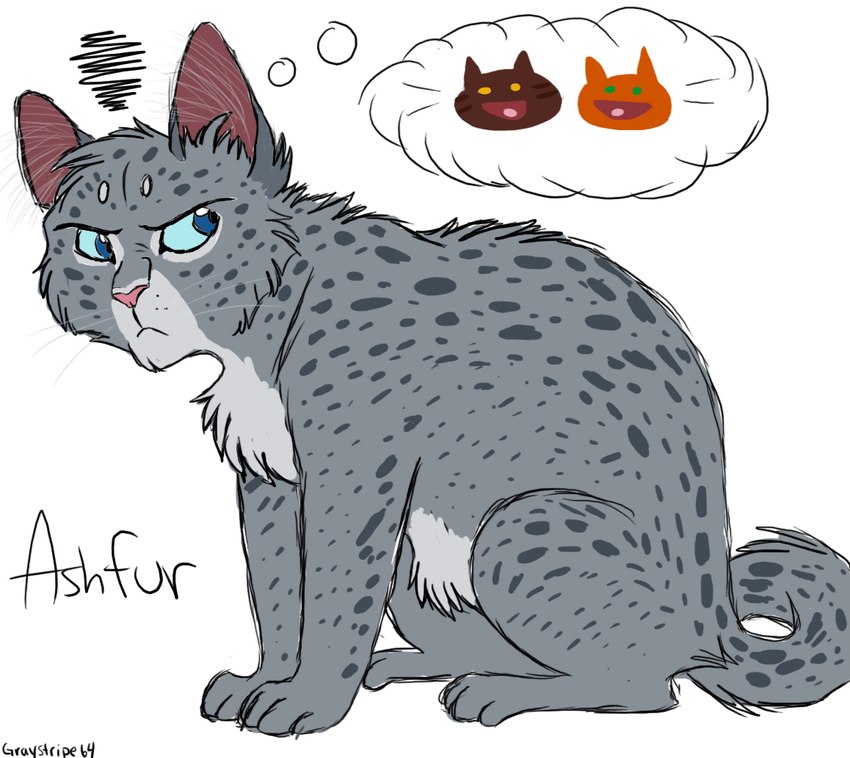 ambiguous_feral ambiguous_gender feet feral frown fur grey_body grey_fur jealous markings paws pink_nose quadruped simple_background sitting solo spots spotted_body spotted_fur tail text thought_bubble white_background graystripe64 warriors_(book_series) warriors_(series) ashfur_(thunderclan) brambleclaw_(warriors) squirrelstar_(warriors) domestic_cat felid feline felis mammal 2010 character_name digital_drawing_(artwork) digital_media_(artwork) english_text male_(lore)